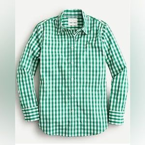 J. Crew Green Gingham Stretch Cotton Poplin Shirt